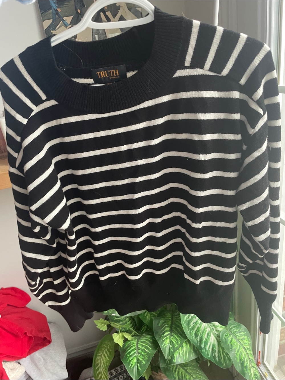 TRUTH Black and White Striped Crewneck Sweater